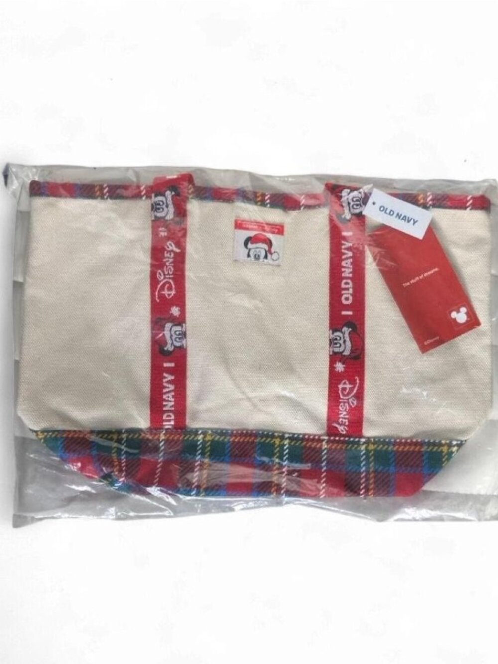 Old Navy Disney Mickey Mouse Christmas Plaid Tote Bag NWT Holiday
